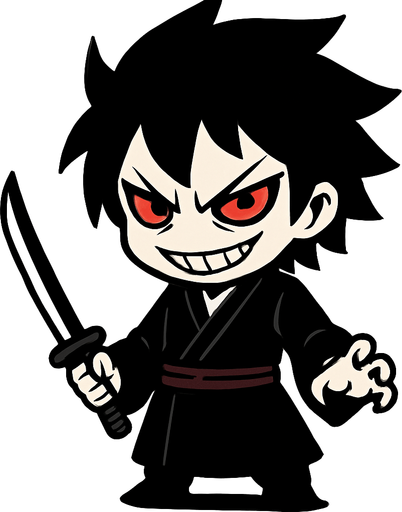 2d anime chibi evil hitam jepang.
In-Game asset.  2d.  High contrast.  No shadows