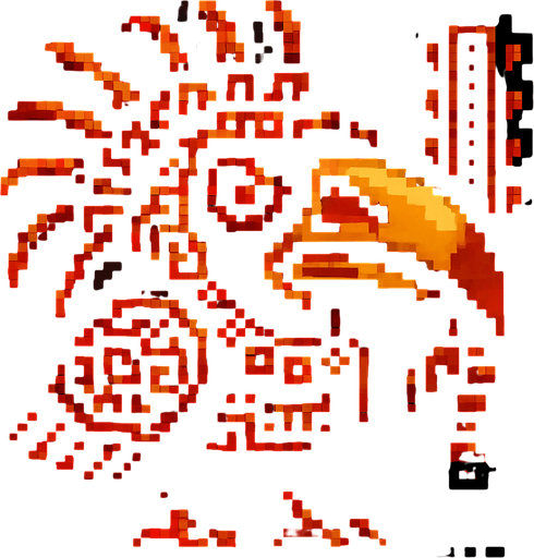 Genérame un Tucan guerra azteca con eso patrones estilo pixelar, con una apariencia maligna.
In-Game asset.  2d.  High contrast.  No shadows