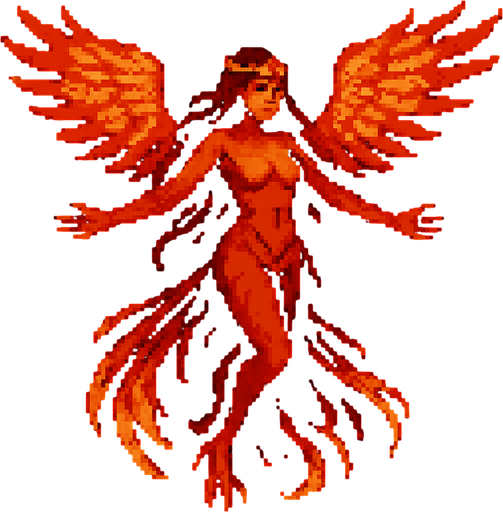 Phoenix woman Dark souls style 2d pixel art.
In-Game asset.  2d.  High contrast.  No shadows