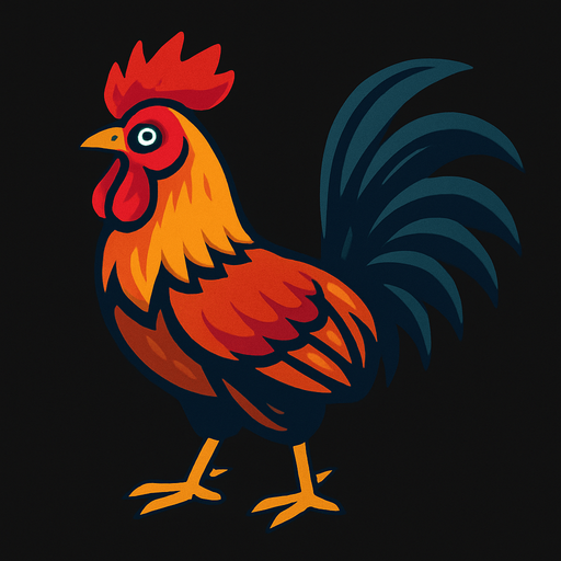 siyah arkaplanlı bir horoz.
In-Game asset.  2d.  High contrast.  No shadows