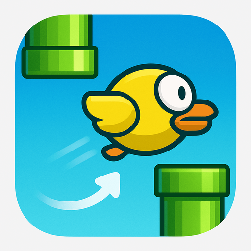 Modern App Store icon, high definition, square with rounded corners, for a game titled "Flappy Bird: Pipe Dash" and with the description "Tap to flap and guide your bird through gaps in moving pipes. Avoid collisions and see how far you can go!". No text on icon!