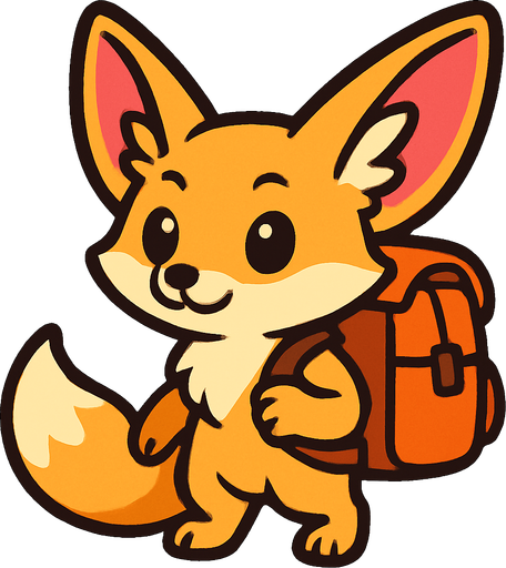 a cute fennec fox with a backbag.
In-Game asset.  2d.  High contrast.  No shadows