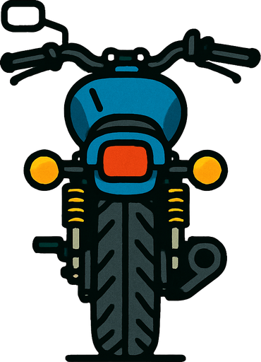 Arkası dönük motosiklet.
In-Game asset.  2d.  High contrast.  No shadows