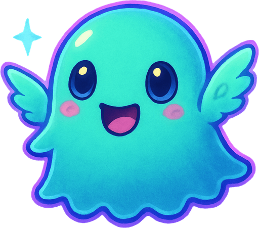 Kawaii neon winged ghost spirit creature style of Pokémon ghibli
