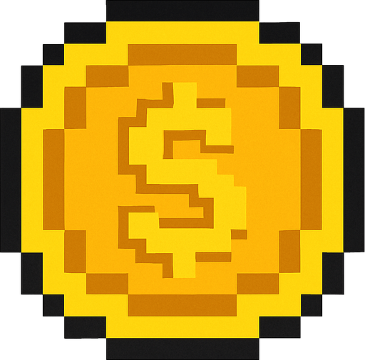 Coin pixel.
In-Game asset.  2d.  High contrast.  No shadows