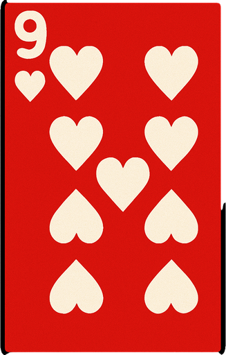 Rectangular card numbered 9, with a white border around it and a red background..
In-Game asset.  2d.  High contrast.  No shadows