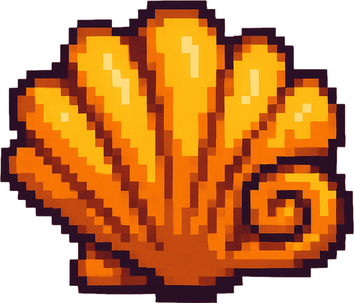 seashell, pixelart.
In-Game asset.  2d.  High contrast.  No shadows