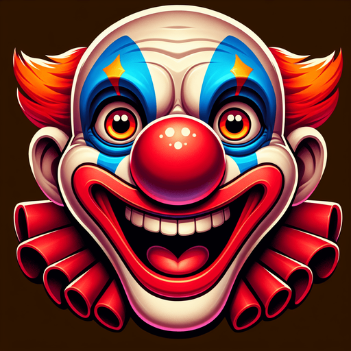 clown face.
Single Game Texture.  In-Game asset.  2d.  Blank background.  High contrast.  No shadows