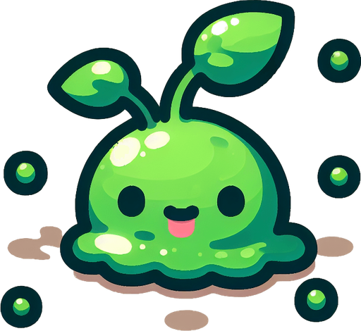 Un slime de planta RPG con estilo suave y simple.
Single Game Texture.  In-Game asset.  2d.  Blank background.  High contrast.  No shadows