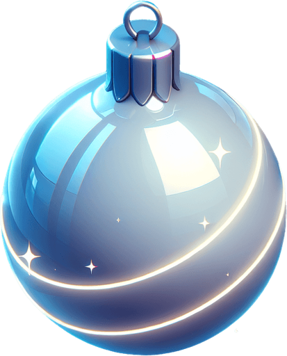 A super shiny white metallic christmas glass ball decoration with a glowing outline. Single Game Texture. In-Game asset. 2d. Blank background. High contrast. No shadows.