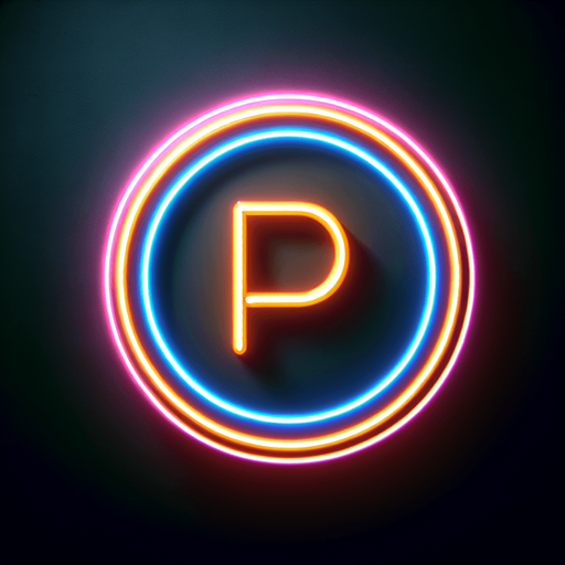 neon circle with a 'p'.
Single Game Texture.  In-Game asset.  2d.  Blank background.  High contrast.  No shadows