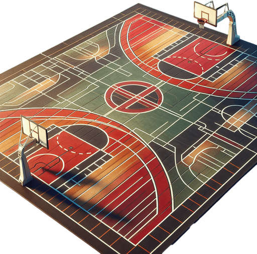 basketball court.
Single Game Texture. In-Game asset. 2d. Blank background. High contrast. No shadows.