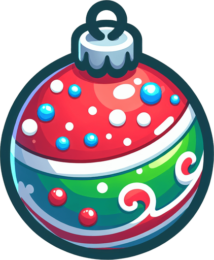 Ball with Christmas skin. Cartoon. Single Game Texture. In-Game asset. 2d. Blank background. High contrast. No shadows.
