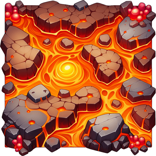 Лава мультяшная вид сверху плоская.
Single Game Texture. In-Game asset. Blank background. High contrast. No shadows.