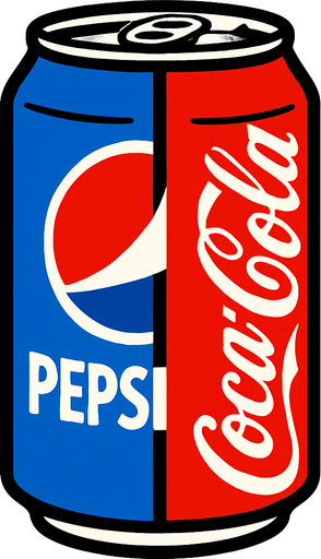 Half blue Pepsi half red coke.
In-Game asset.  2d.  High contrast.  No shadows