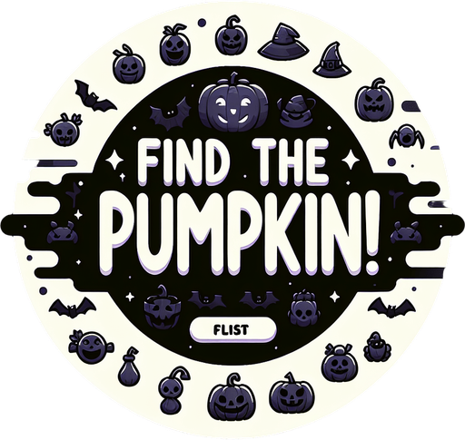 A title screen for a halloween game called Find the Pumpkin! 
No text except Find the Pumpkin!.
Single Game Texture. In-Game asset. 2d. Blank background. High contrast. No shadows.
