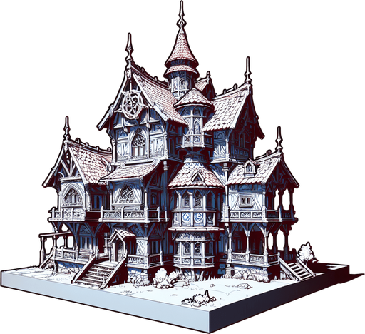 A home in a RTS and fantasy style.
Single Game Texture. In-Game asset. 2d. Blank background. High contrast. No shadows.