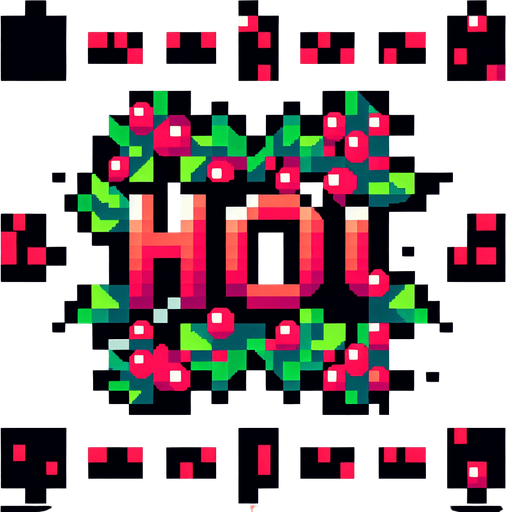 text saying "HO". mistletoe themed. Single Game Texture. In-Game asset. 2d. Blank background. High contrast. No shadows. pixelated. 8 bit