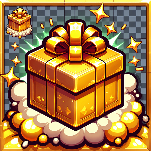 super christmas present, golden, cartoon Single Game Texture. In-Game asset. 2d. Blank background. High contrast. No shadows.