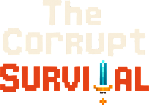 Crea una imagen de un texto que diga "The corrupt survival" qué sea pixel y en la palabra "i" ponle una espada pixel.
In-Game asset.  2d.  High contrast.  No shadows