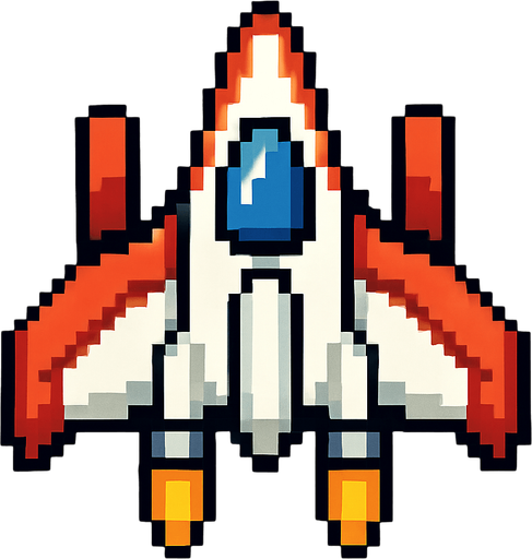 Pixel art Spaceship.
In-Game asset.  2d.  High contrast.  No shadows