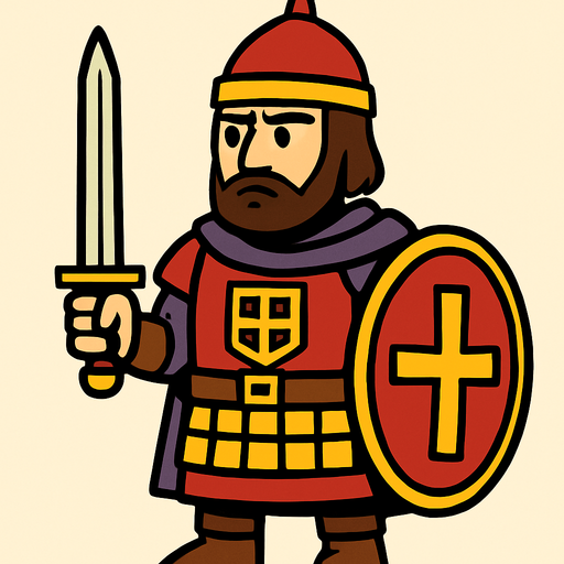 Animasyon çizgi dizi tarzında bir bizans askeri.
In-Game asset.  2d.  High contrast.  No shadows