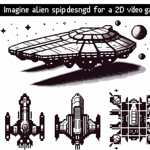 alien ship facing downwards.
Single Game Texture. In-Game asset. 2d. Blank background. High contrast. No shadows. Pixelated.