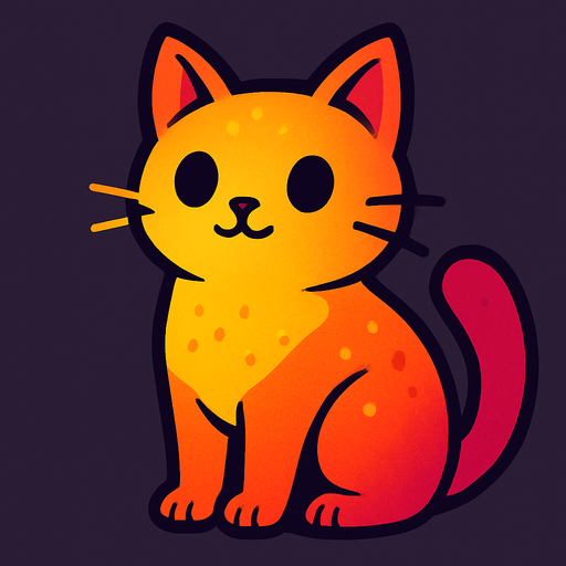 Chat (animal), au pelage couleur fruit.
In-Game asset.  2d.  High contrast.  No shadows