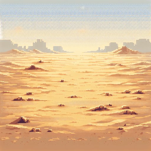 Pixelated desert floor without objects.
Single Game Texture.  In-Game asset.  2d.  Blank background.  High contrast.  No shadows