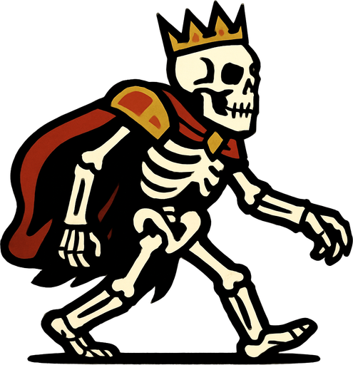 ölümsüz kemikler kralı sağdan sola yürüyor gibi.
In-Game asset.  2d.  High contrast.  No shadows