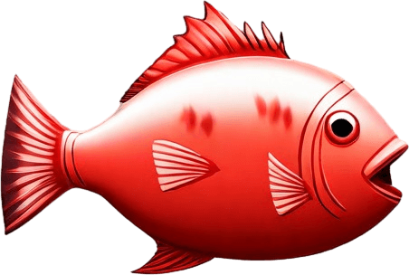 Red pot fish. No background. Transparent background. Blank background. No shadows. 2d. In-Game asset. flat