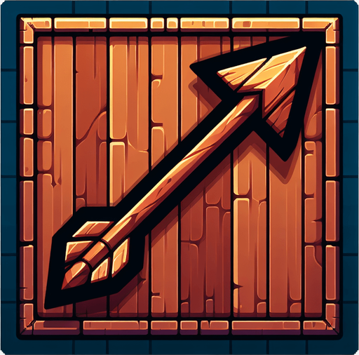 An animated image of a wooden arrow.
Single Game Texture. In-Game asset. 2d. Blank background. High contrast. No shadows.