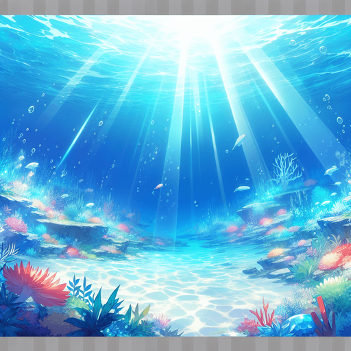 underwater, ocean, anime landscape
Single Game Texture. In-Game asset. 2d. Blank background. High contrast. No shadows.