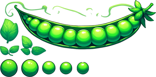 A nice green pea pod..
Single Game Texture. In-Game asset. 2d. Blank background. High contrast. No shadows.