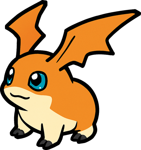 Patamon viendo a la derecha, perspectiva isometrica.
In-Game asset.  2d.  High contrast.  No shadows