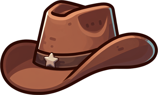 A cowboy hat.  Full side profile. Cartoon..
Single Game Texture.  In-Game asset.  2d.  Blank background.  High contrast.  No shadows