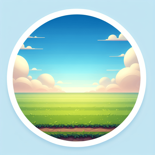 голубое небо, горизонт и зеленое поле.
Single Game Texture. In-Game asset. 2d. Blank background. High contrast. No shadows.