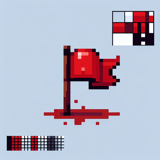 Piksel sanatı kırmızı bayrak.
Single Game Texture.  In-Game asset.  2d.  Blank background.  High contrast.  No shadows