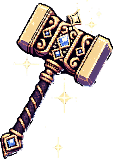 Магический элегантный молот мастера эльфа.
Single Game Texture. In-Game asset. 2d. Blank background. High contrast. No shadows.Pixel Art