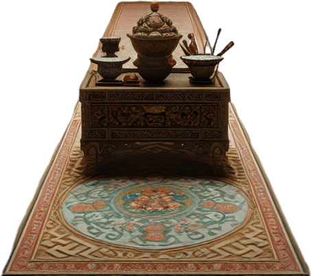 Hall in a luxury asian emperor castle (with white ceramics)