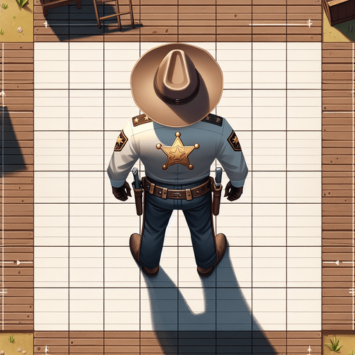 Sherif man, drone view..
Single Game Texture. In-Game asset. 2d. Blank background. High contrast. No shadows.