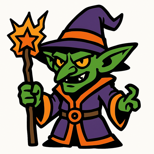 büyücü goblin.
In-Game asset.  2d.  High contrast.  No shadows
