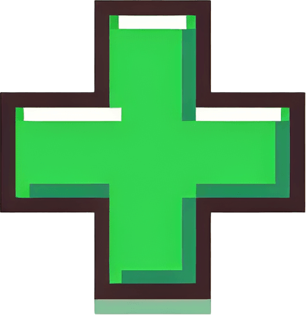 green plus sign
Single Game Texture. In-Game asset. 2d. Blank background. High contrast. No shadows. pixel. 8 bit