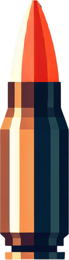 MG bullet 2D(flat and have colors).
Single Game Texture. In-Game asset. 2d. Blank background. High contrast. No shadows.