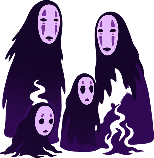 dark spirits from movie "spirited away". HD colors. purple color.
In-Game asset.  2d.  High contrast.  No shadows