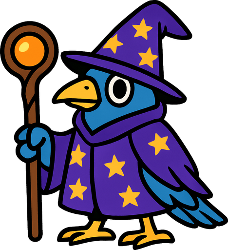 2d bird wizard.
In-Game asset.  2d.  High contrast.  No shadows