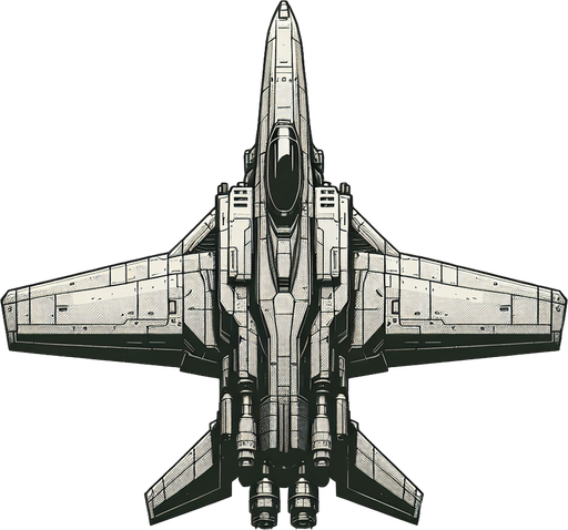 Futuristic fighter plane, chrono trigger, top down view, behind
Single Game Texture. In-Game asset. 2d. Blank background. High contrast. No shadows.