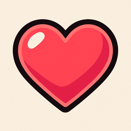 Crea un icono que represente las vidas del jugador. Debe ser un corazón estilizado y vibrante, visto directamente desde arriba, en un estilo 2D renderizado, limpio y cartoonish. El corazón debe tener contornos claros, colores vivos (principalmente rojo o rosa brillante) y un sombreado sutil que le dé volumen. Debe ser fácilmente reconocible y legible incluso a tamaño pequeño..
In-Game asset.  2d.  High contrast.  No shadows