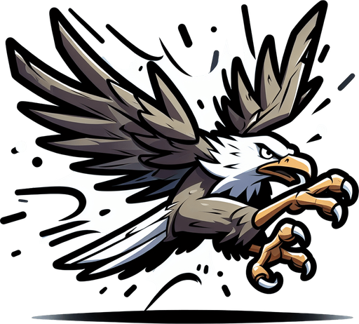 Swooping eagle with talons outstretched. Cartoon
Single Game Texture. In-Game asset. 2d. Blank background. High contrast. No shadows.