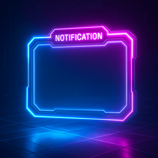 neon cyberpunk glowing empty notification text window overlay blue pink futuristic videogame 3d hologram